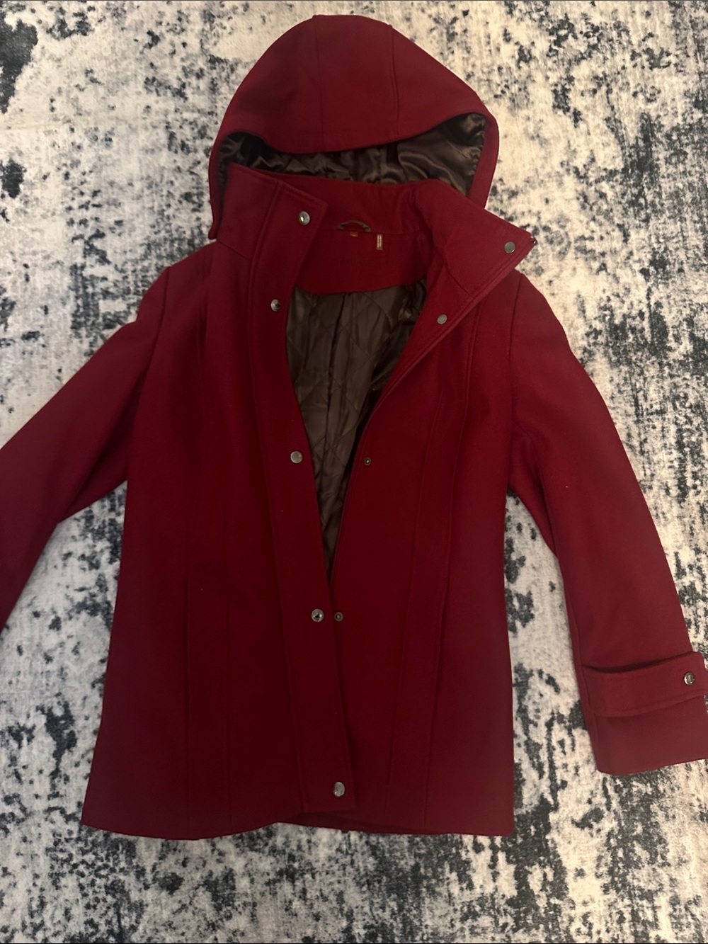 Calvin Klein Hooded Pea Coat in Burgundy
